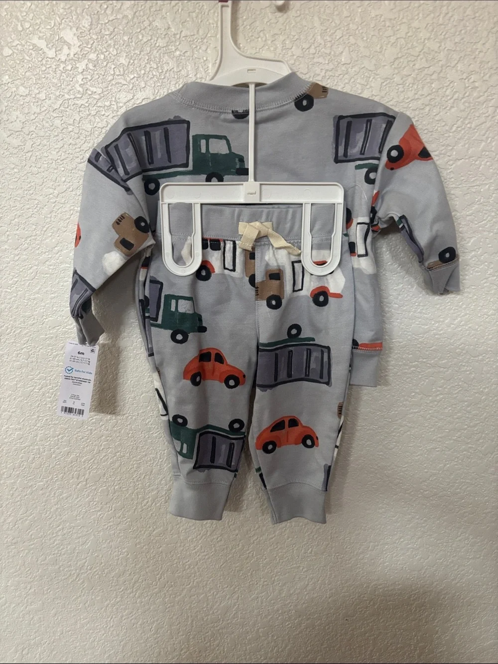 Carter's Light Gray Vehicle Print Pajama Set with Red & Green Accents